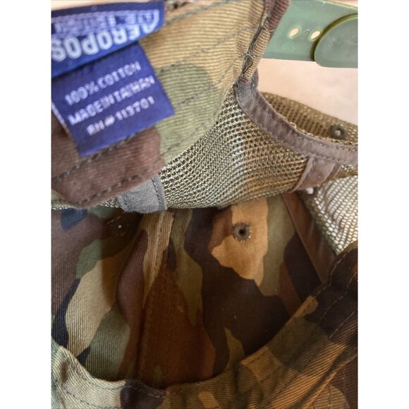 Camo Mesh Trucker Hat With Distressed Brim & Embroidered Eagle Design Adjustable - Picture 8 of 8